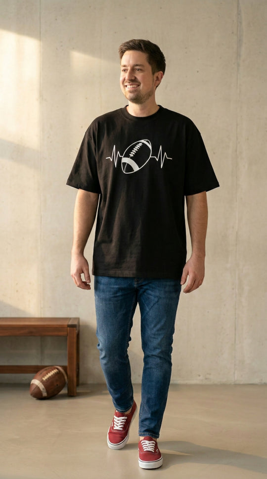 American Football Heartbeat - Heavy Oversized T-Shirt