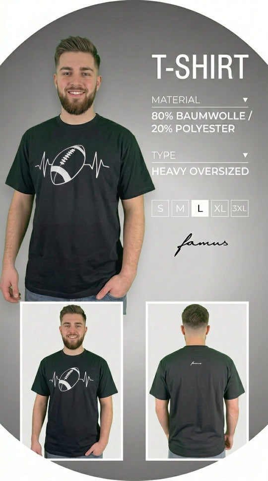American Football Heartbeat - Heavy Oversized T-Shirt