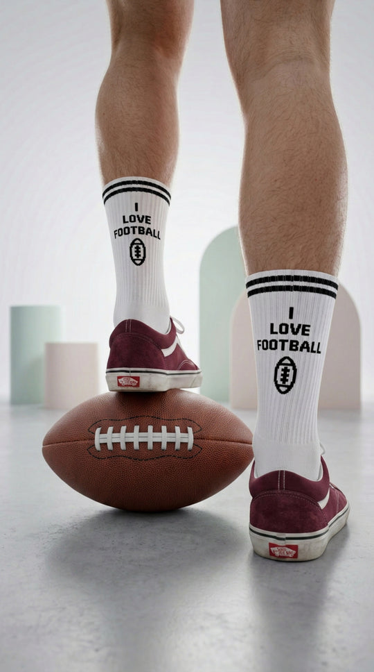 1 pair "I love football" white socks (for sneakers and cleats)